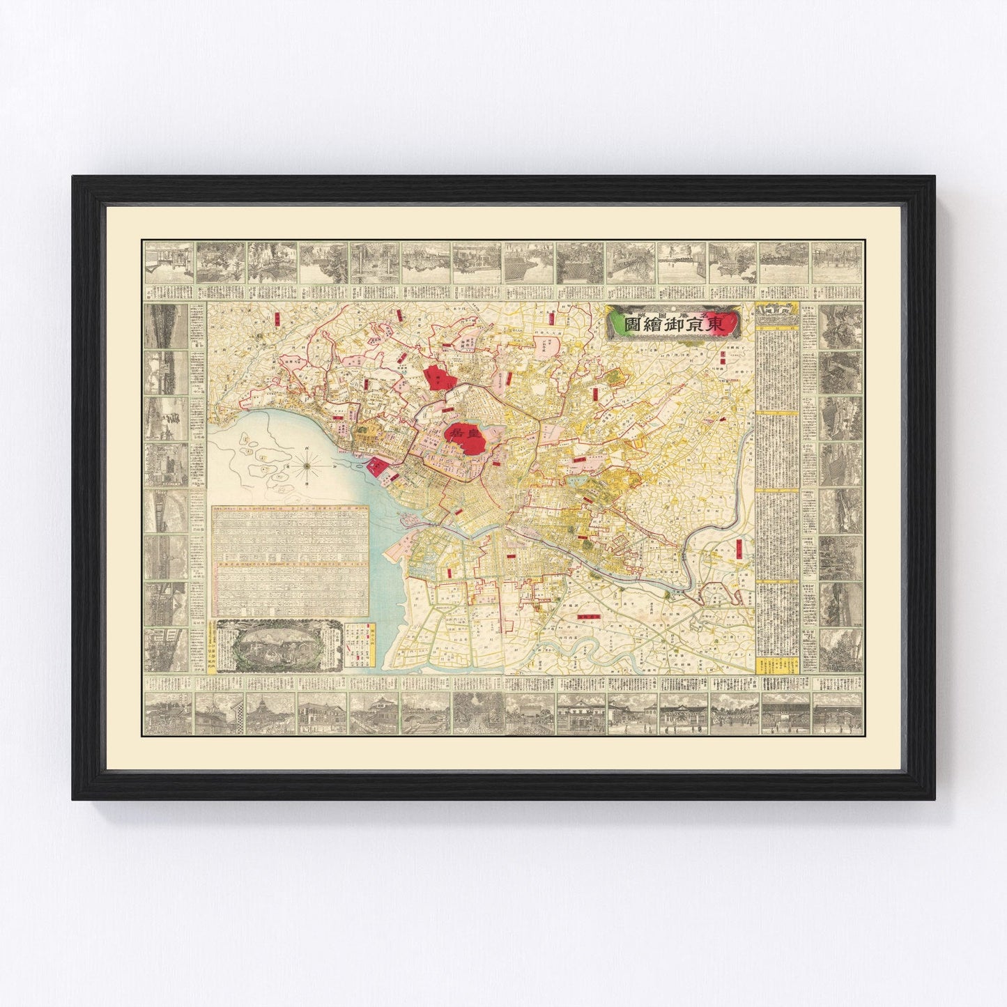 vintage map of Tokyo, Japan, 1881