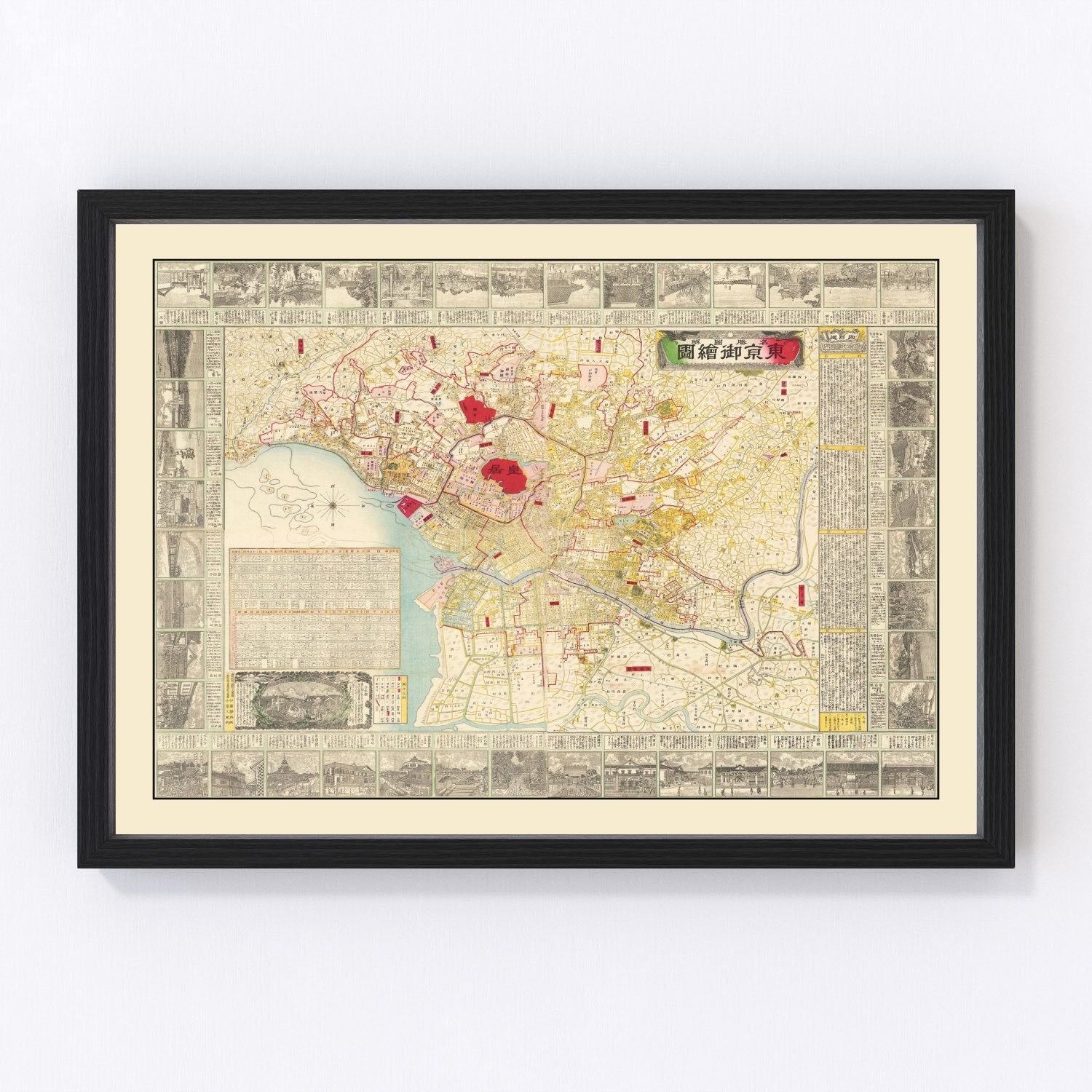 vintage map of Tokyo, Japan, 1881
