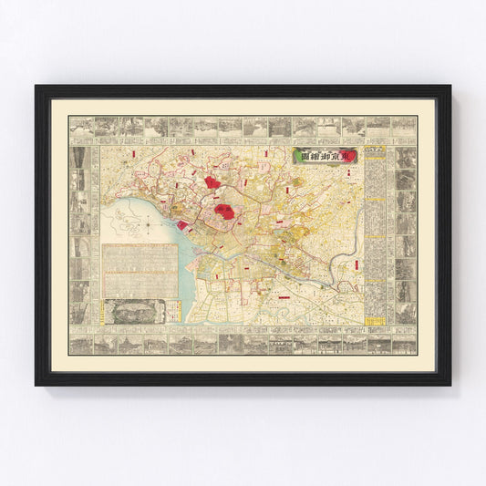vintage map of Tokyo, Japan, 1881