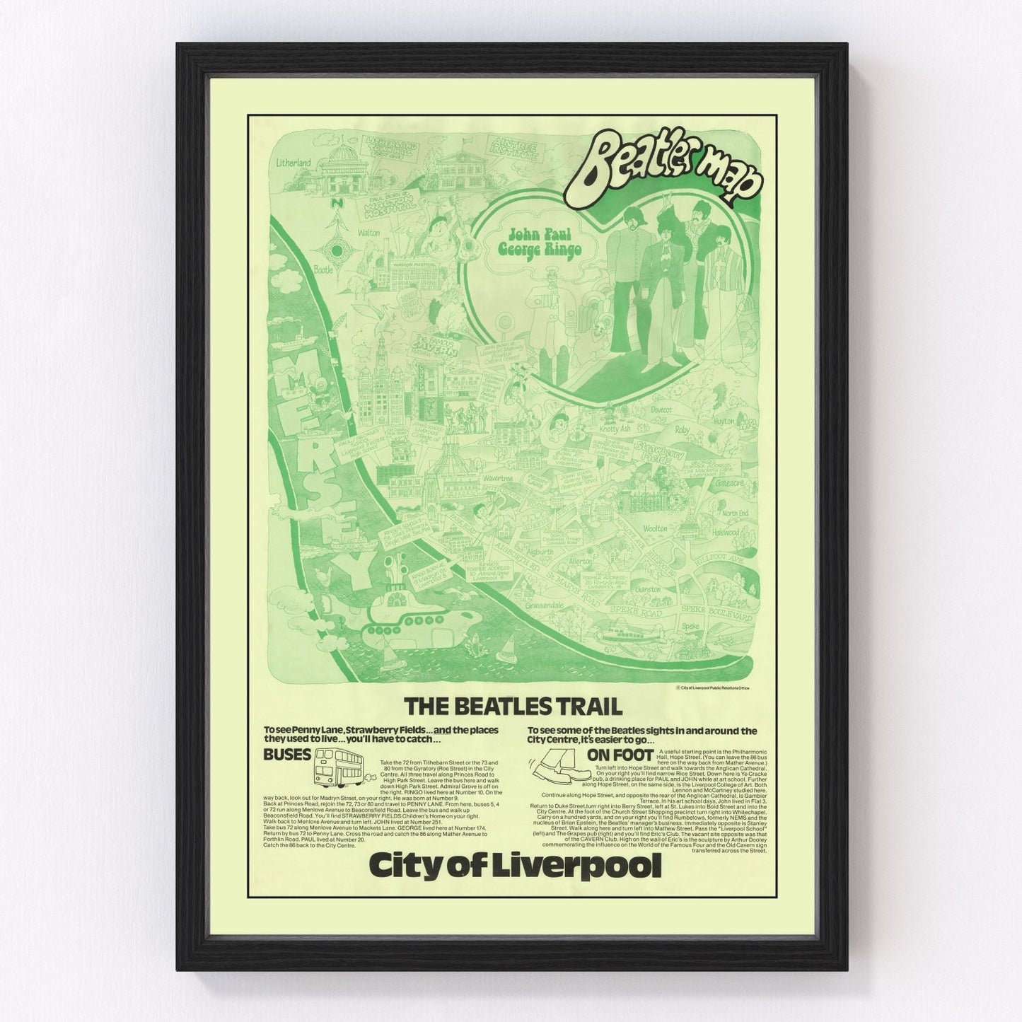 vintage map of Liverpool, England, 1974