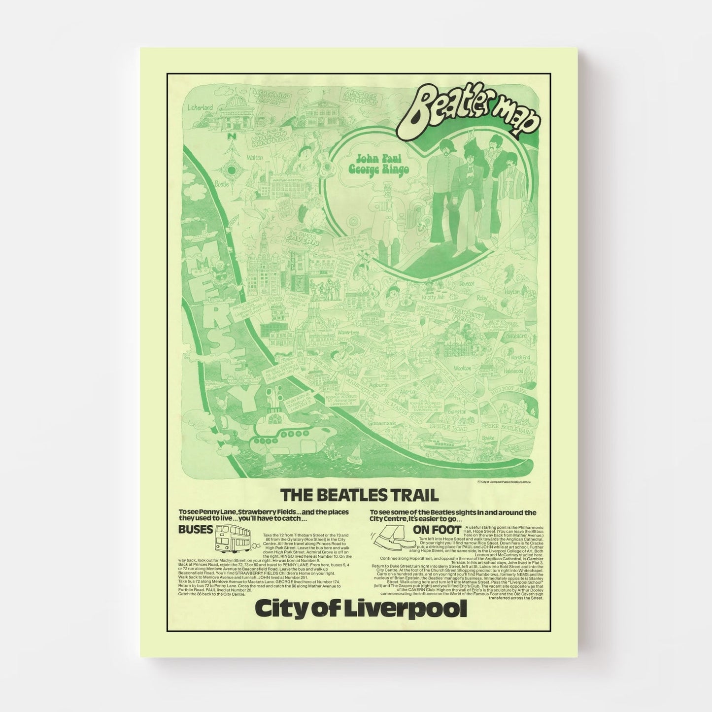 Vintage Map of Liverpool, England, 1974