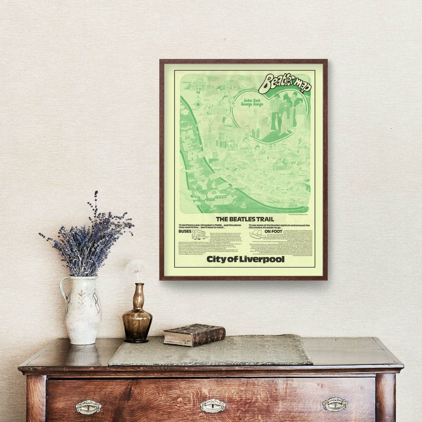 Vintage Map of Liverpool, England, 1974