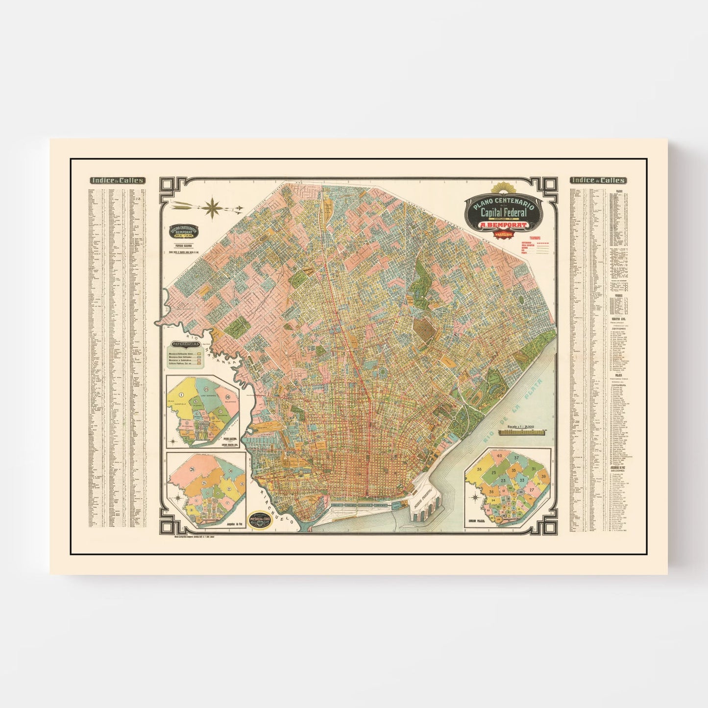 Vintage Map of Buenos Aires, Argentina 1915