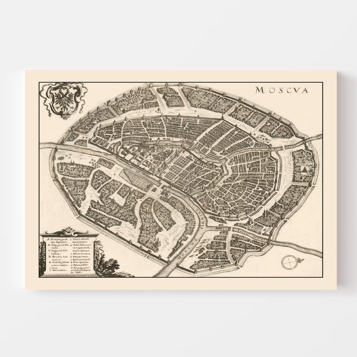 Vintage Map of Moscow, Russia, 1646