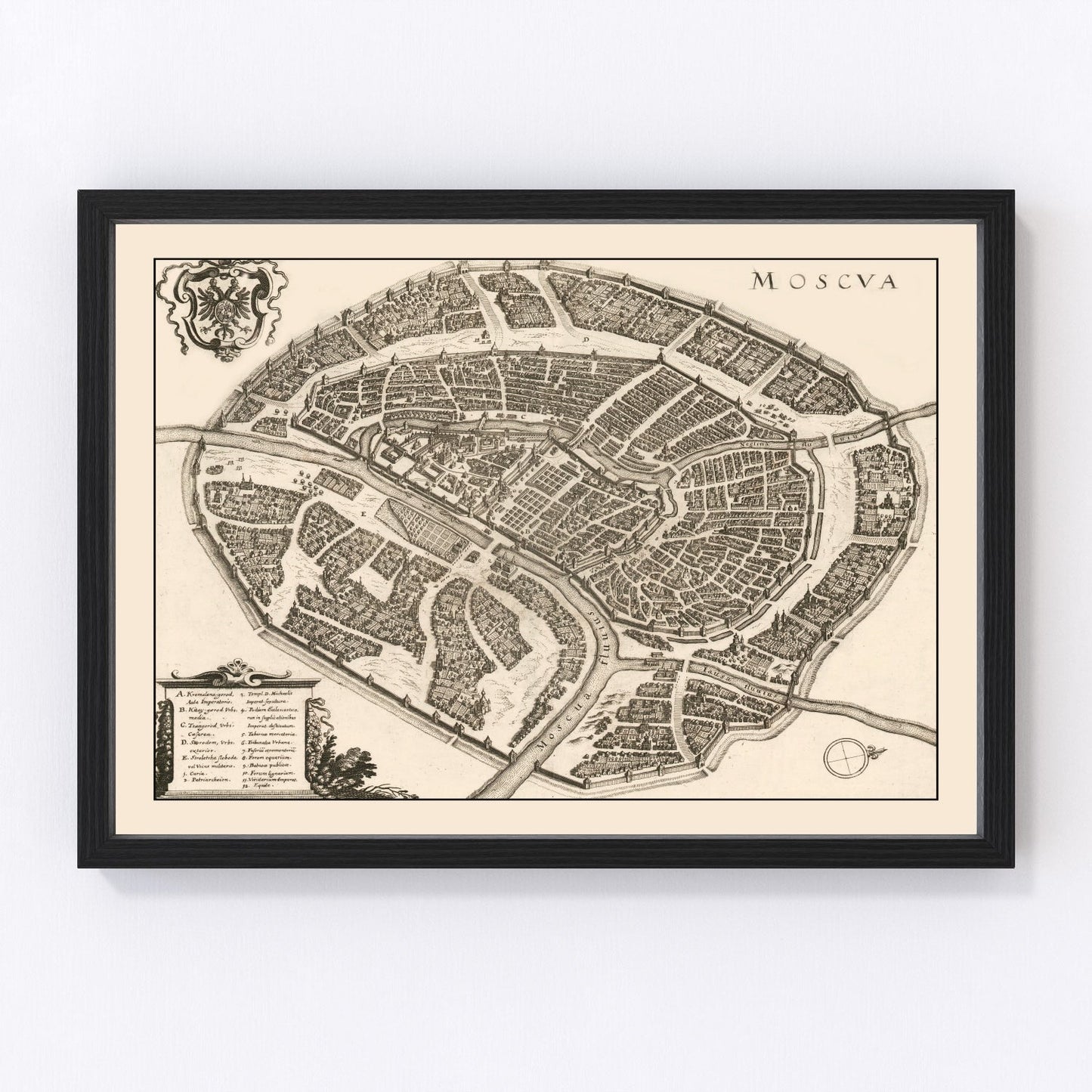 Vintage map of Moscow, Russia, 1646