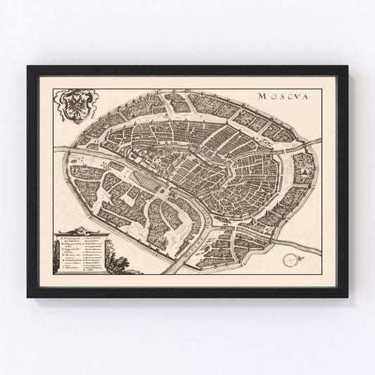 Vintage map of Moscow, Russia, 1646