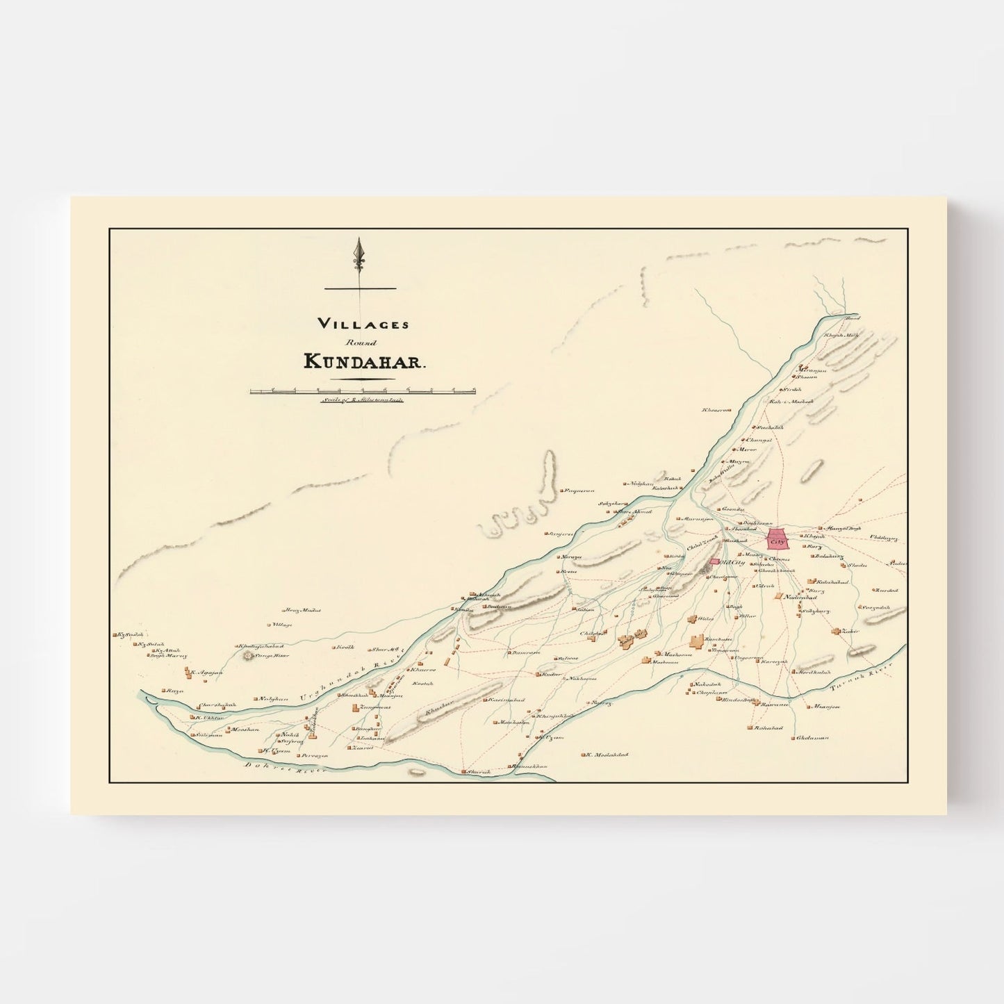 Vintage Map of Kandahar, Afghanistan, 1840