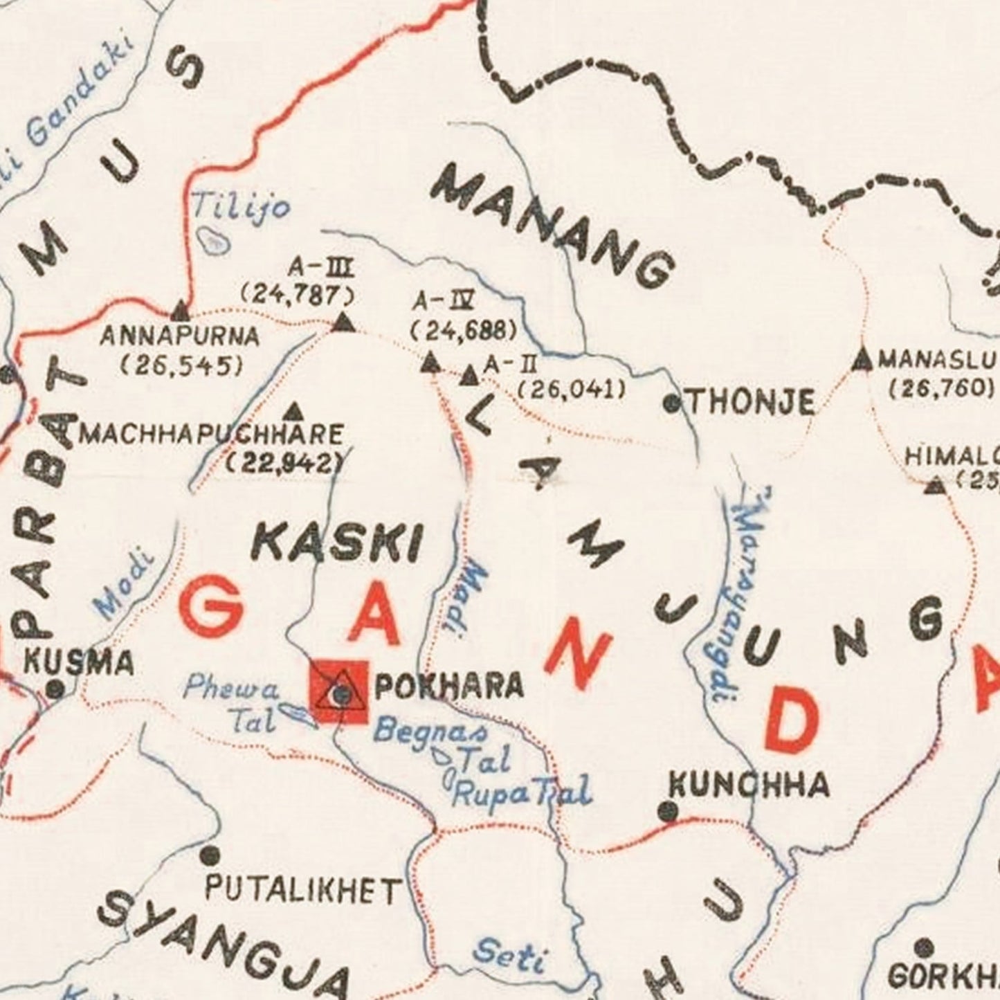 Vintage Map of Nepal, 1969