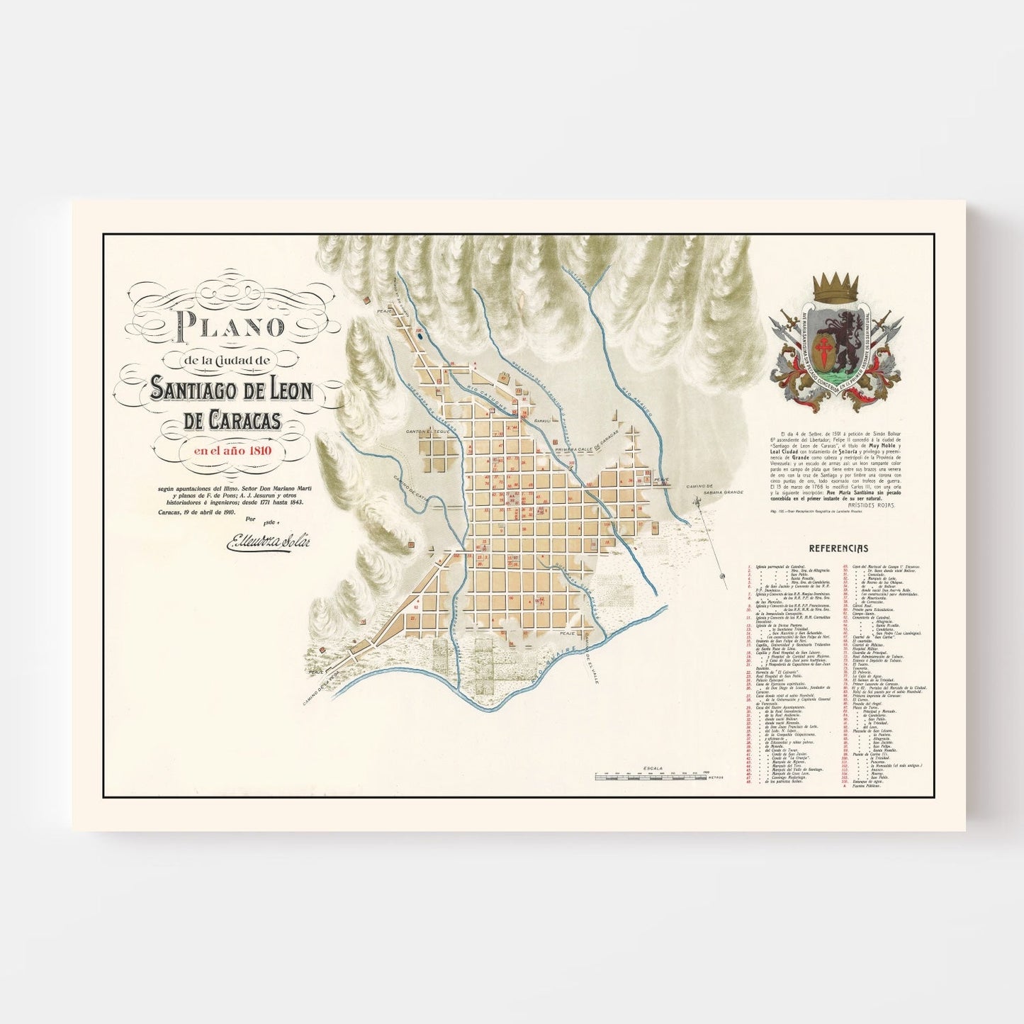 Vintage Map of Caracas, Venezuela, 1810