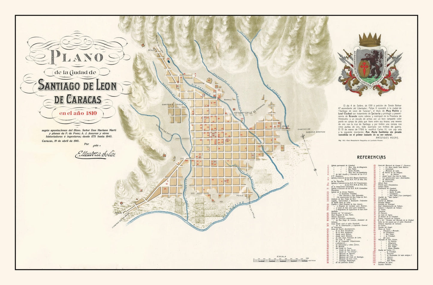 Vintage Map of Caracas, Venezuela, 1810