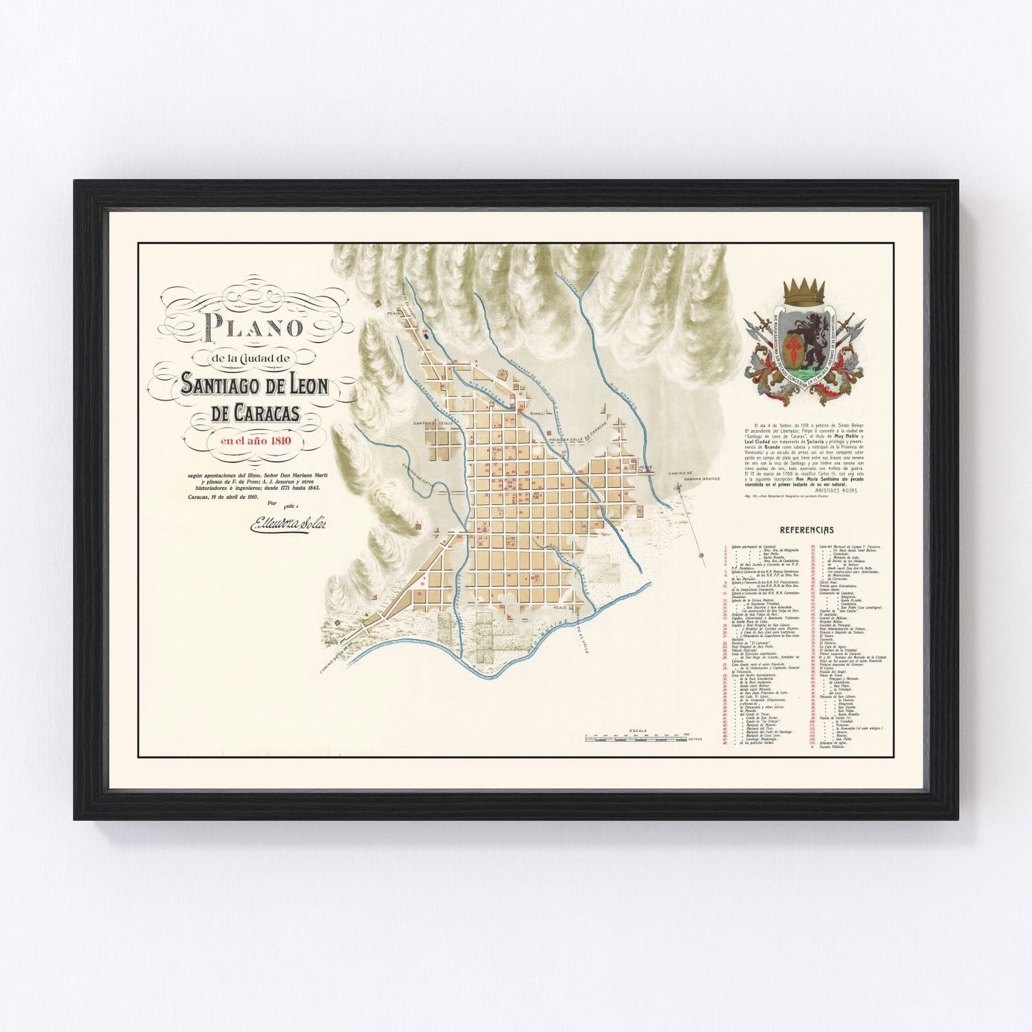 Vintage map of Caracas, Venezuela, 1810, restored vintage wall art print
