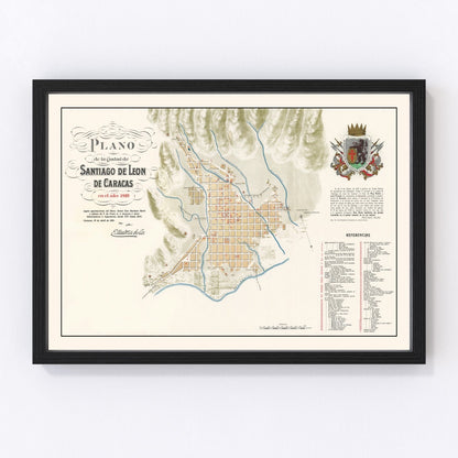 Vintage map of Caracas, Venezuela, 1810, restored vintage wall art print