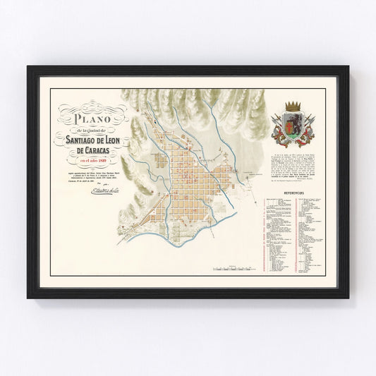 Vintage map of Caracas, Venezuela, 1810, restored vintage wall art print