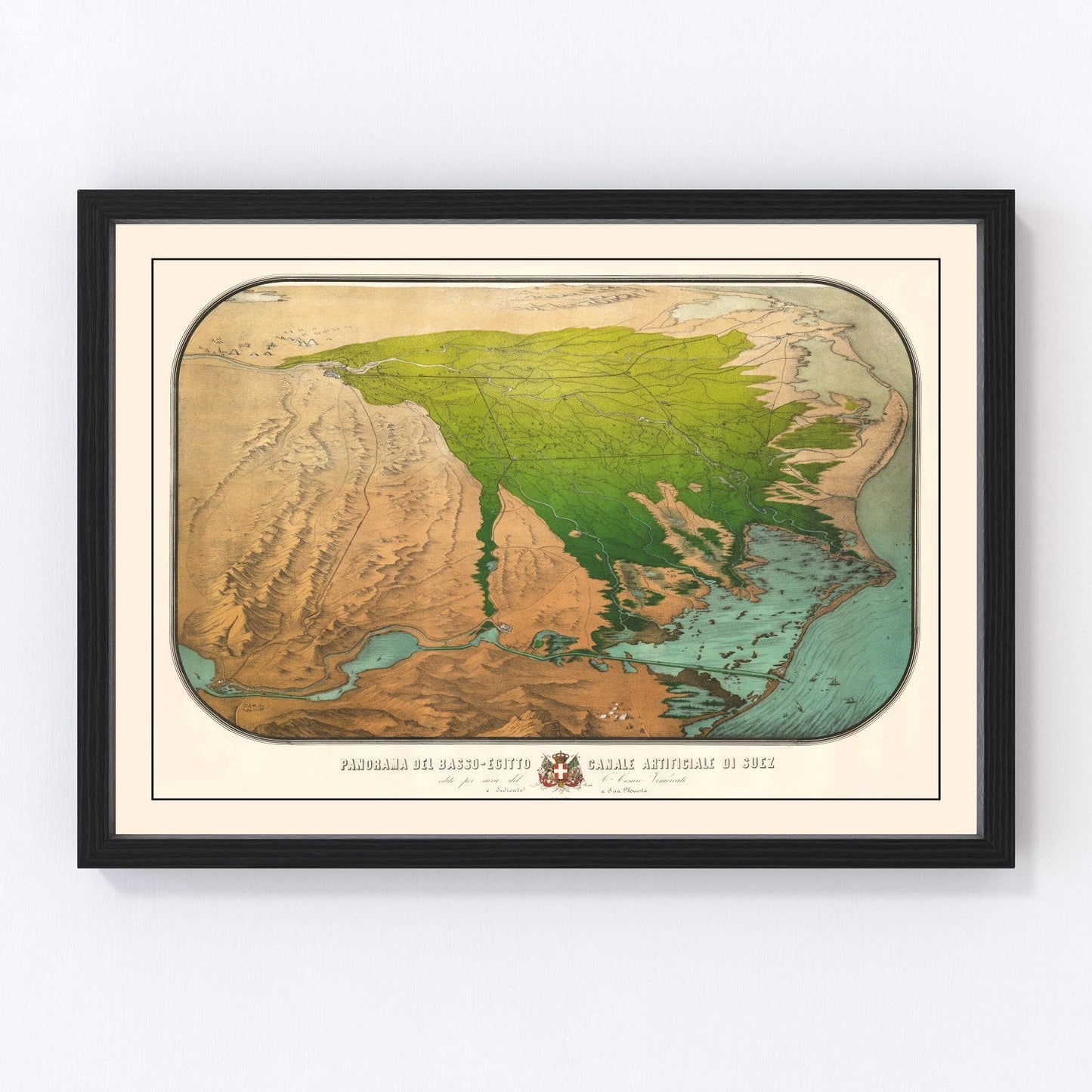 Vintage 1869 Suez Canal map at inauguration, digitally restored print