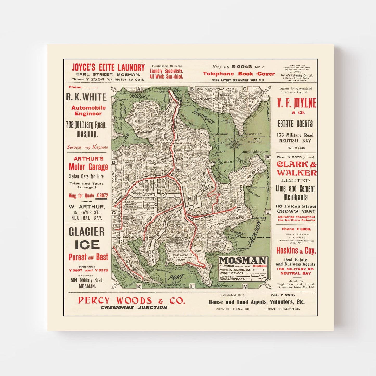 Vintage Map of Sydney, Australia, 1925