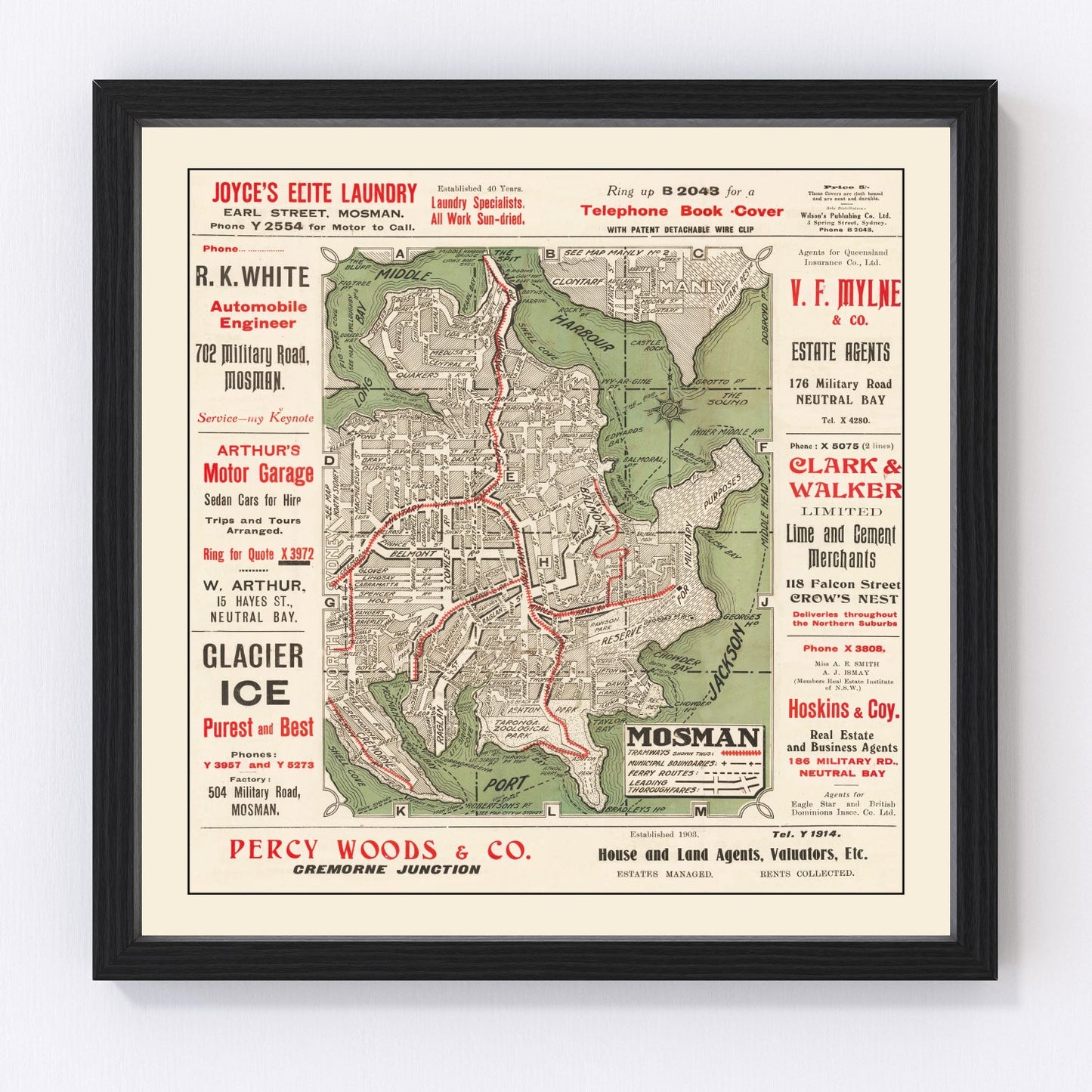 Vintage map of Sydney, Australia, 1925