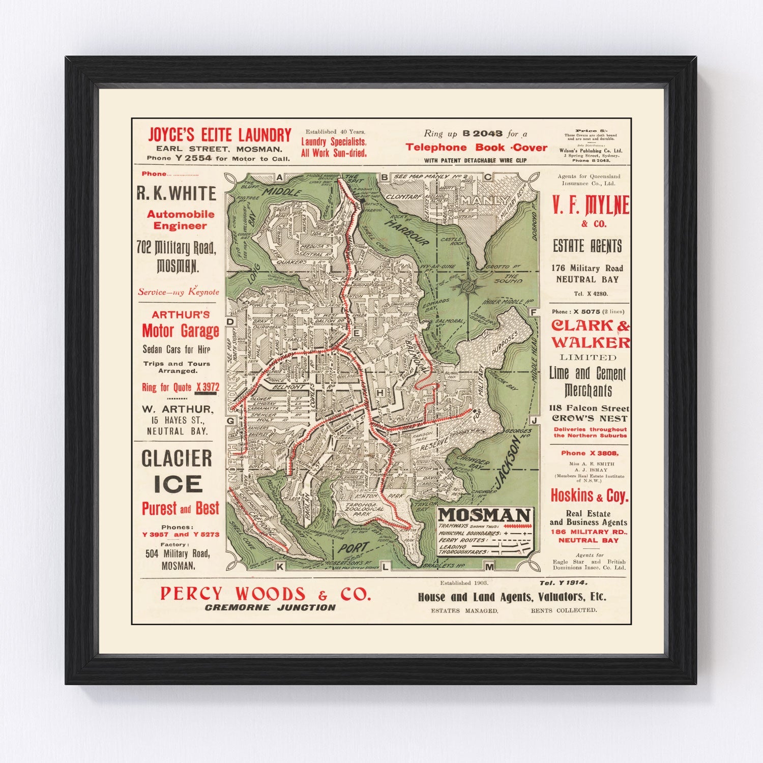 Vintage map of Sydney, Australia, 1925