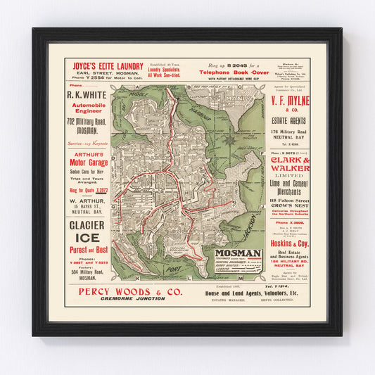 Vintage map of Sydney, Australia, 1925