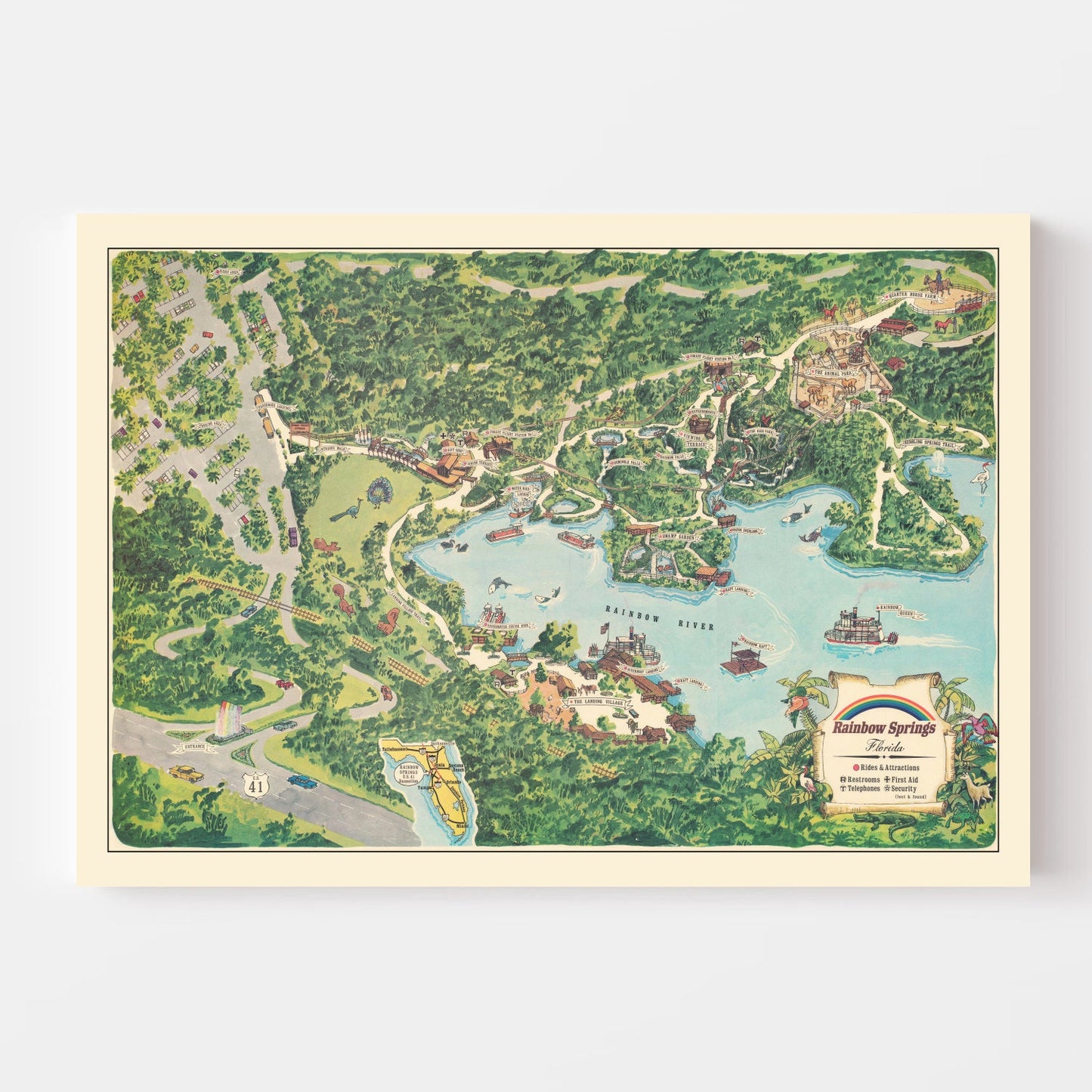 Vintage Rainbow Springs, Florida Map, 1967