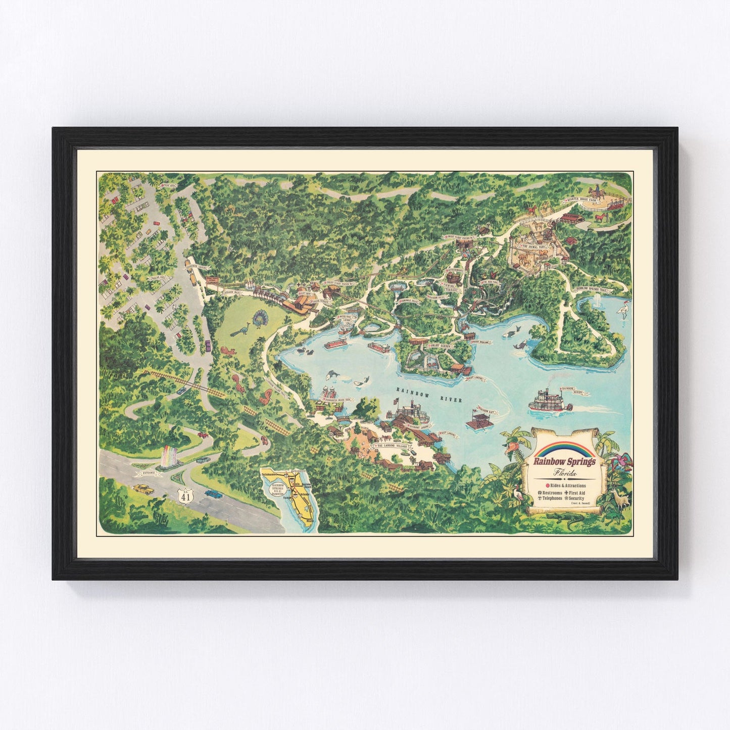 vintage map of Rainbow Springs, Florida, 1967, central Florida springs