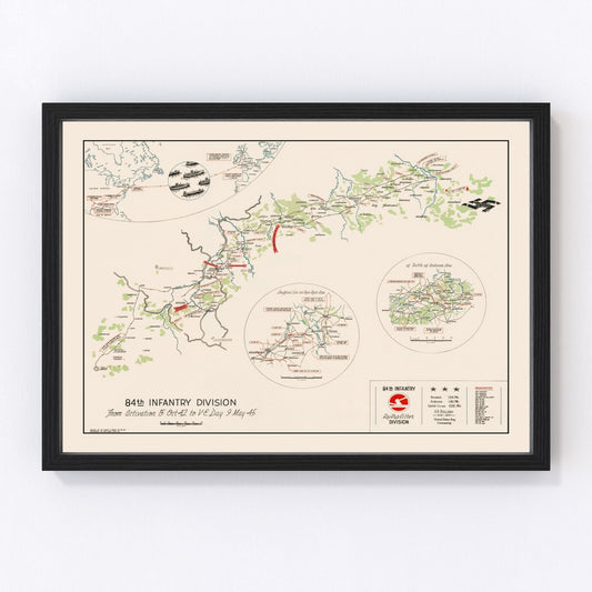 Vintage route map of the 84th Infantry Division in Europe, 1945