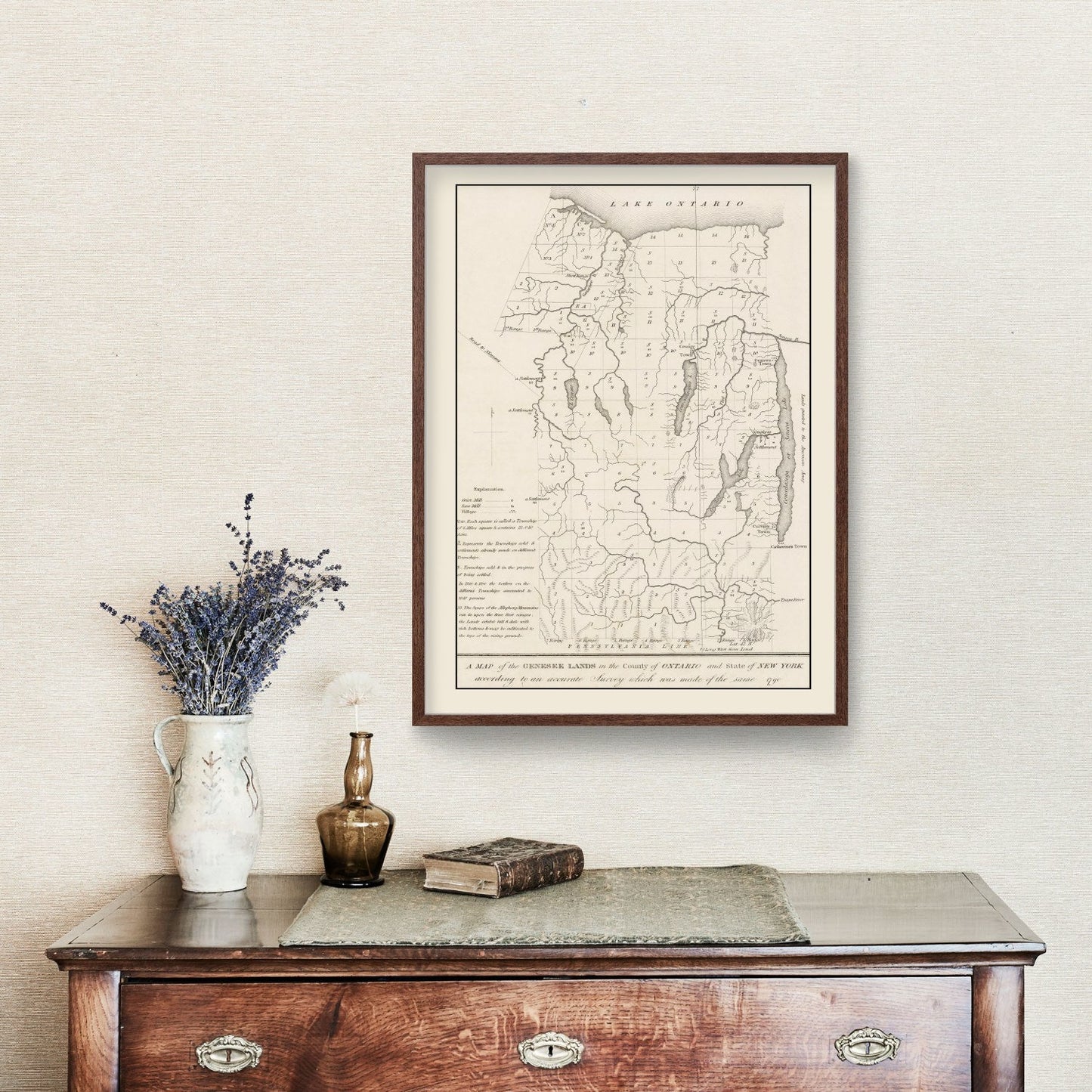 Vintage Finger Lakes Region Map, New York, 1849