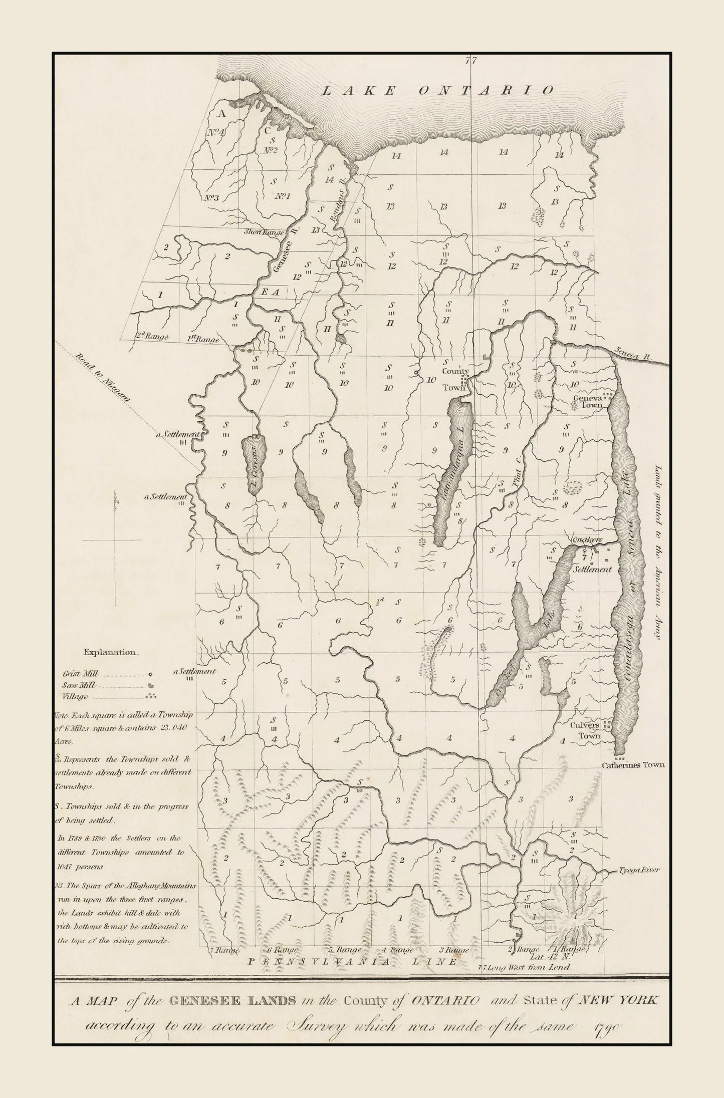 Vintage Finger Lakes Region Map, New York, 1849