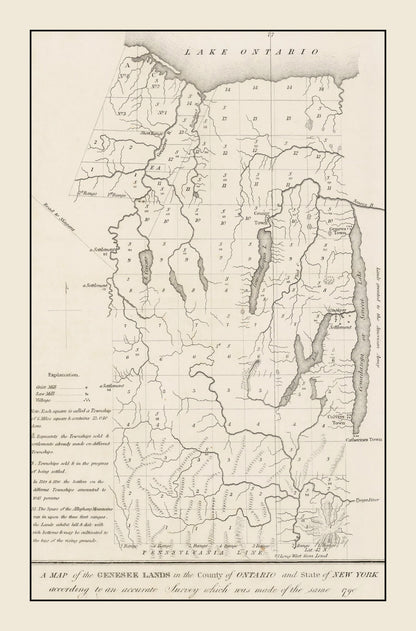 Vintage Finger Lakes Region Map, New York, 1849