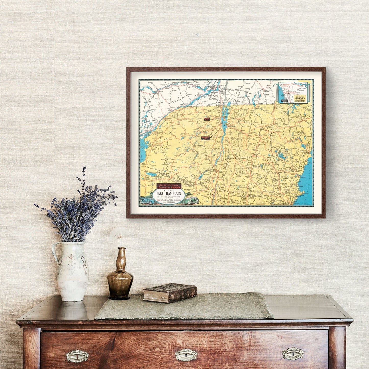 Vintage Lake Champlain Map, 1940