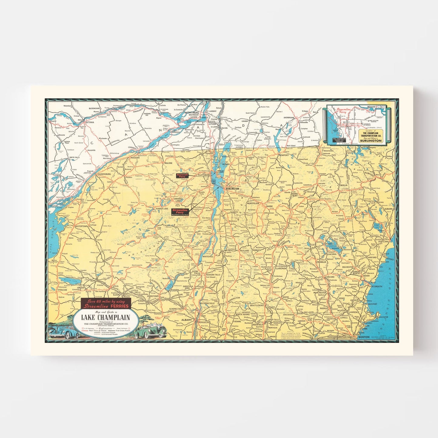 Vintage Lake Champlain Map, 1940