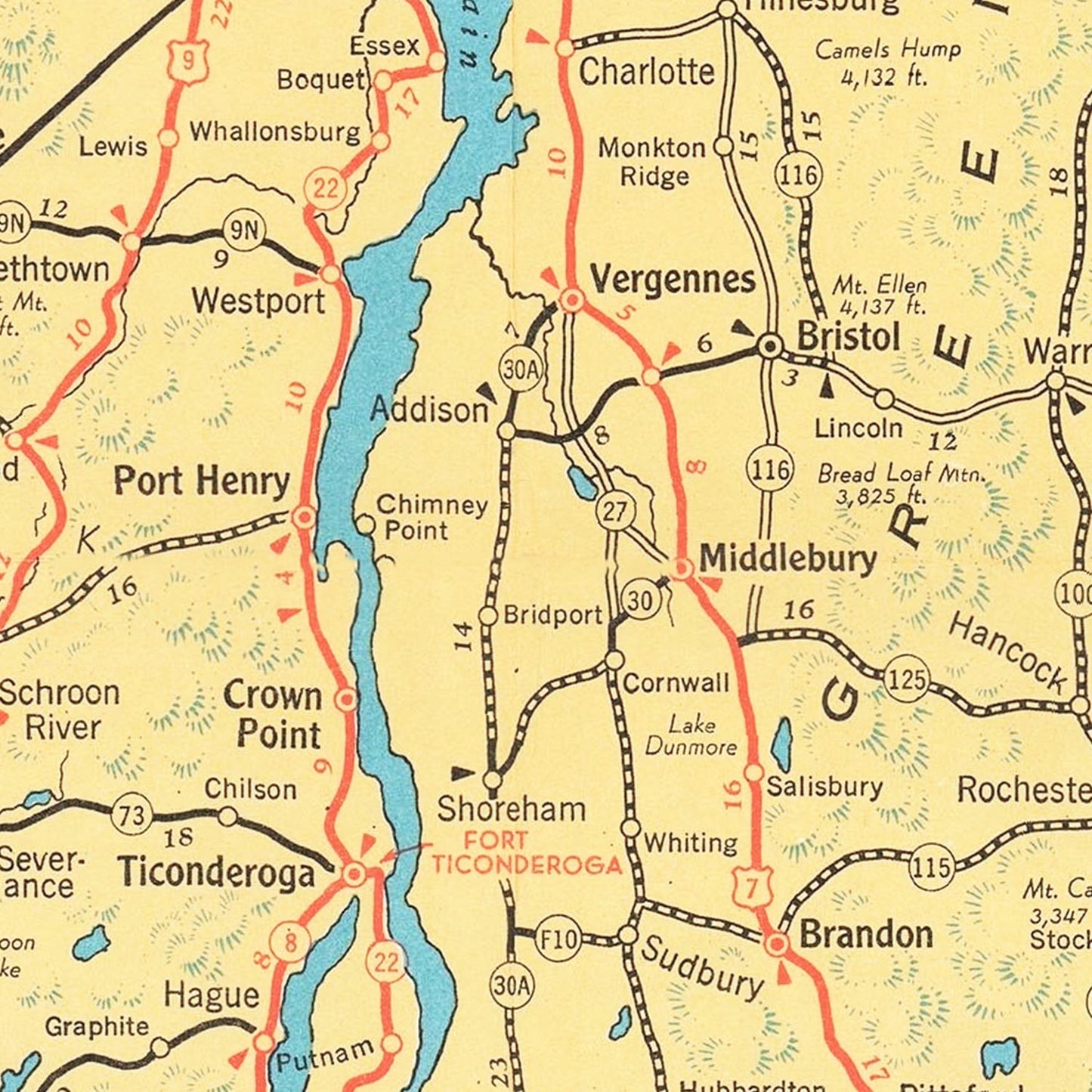 Vintage Lake Champlain Map, 1940