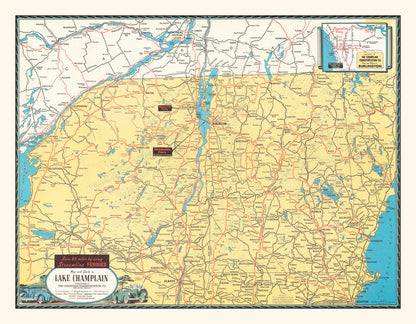Vintage Lake Champlain Map, 1940