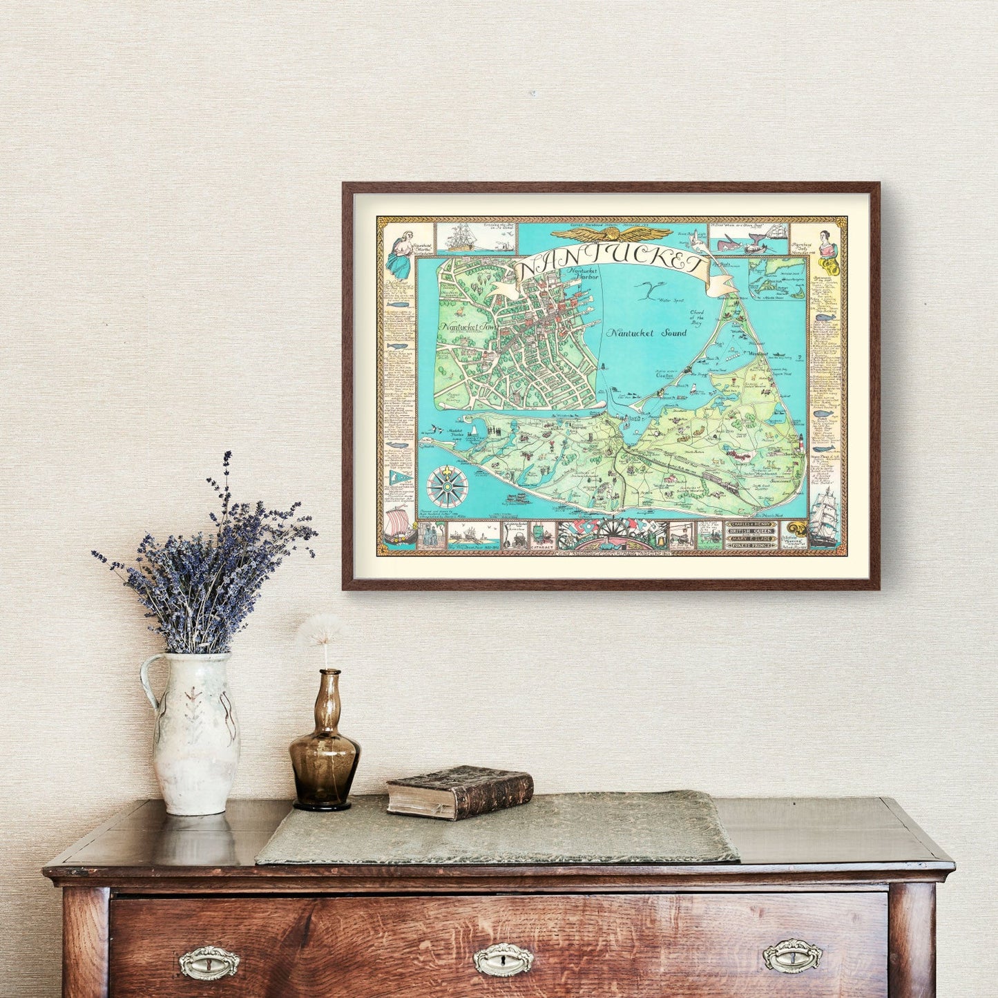Vintage Pictorial Map of Nantucket, Massachusetts, 1964