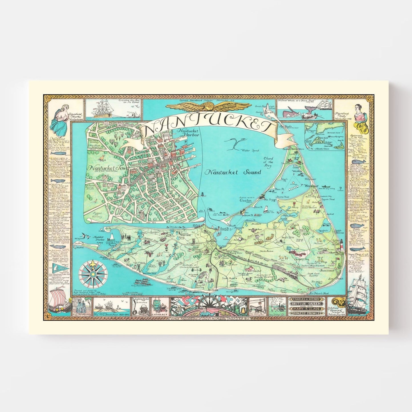Vintage Pictorial Map of Nantucket, Massachusetts, 1964