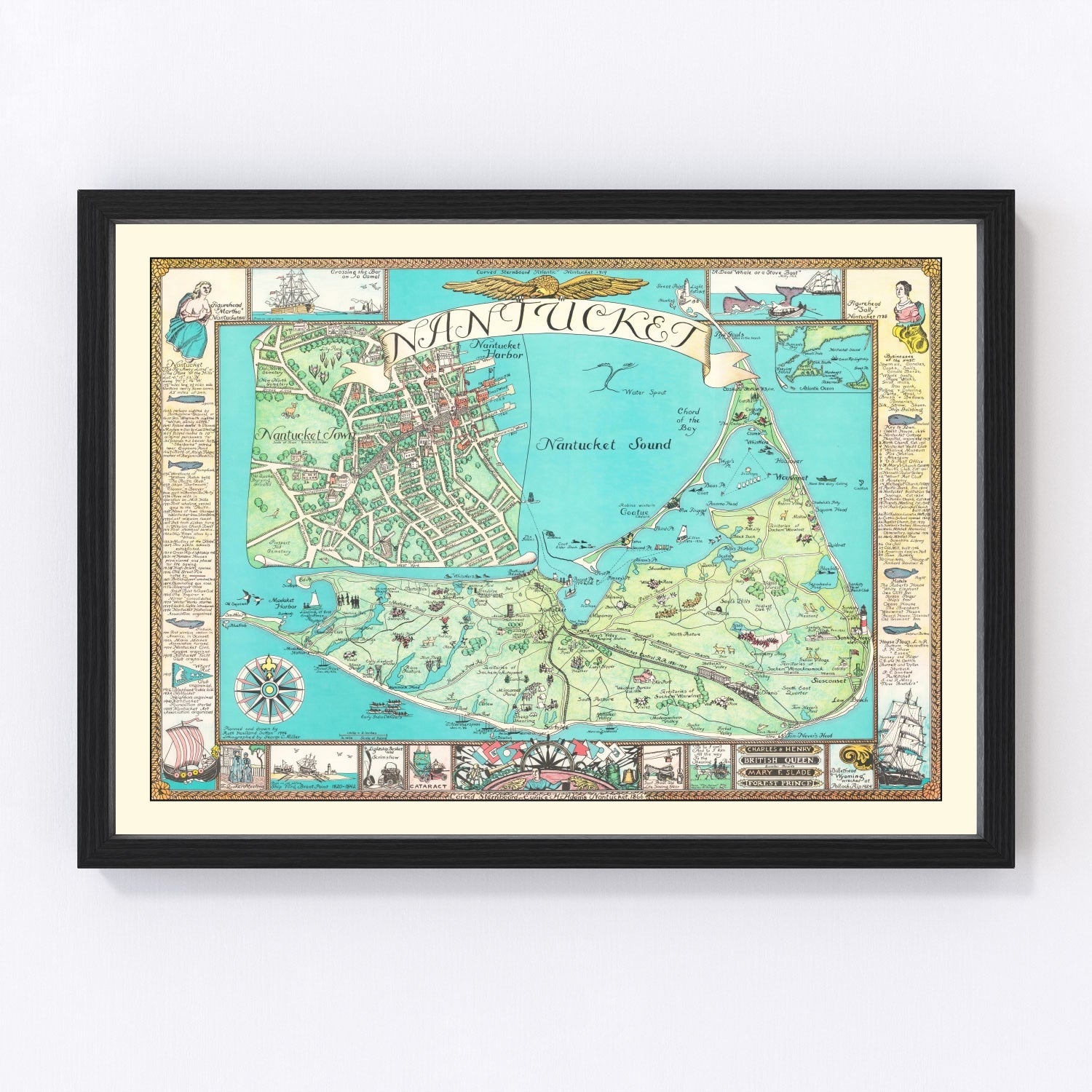 vintage pictorial map of Nantucket, Massachusetts, 1964