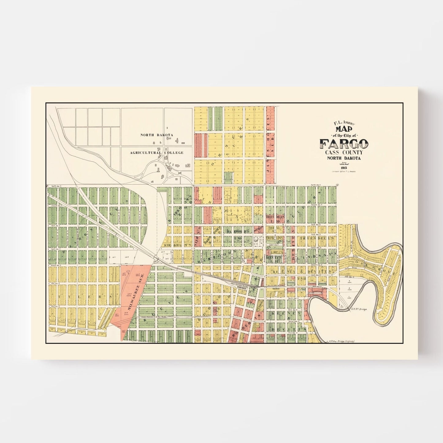 Vintage Map of Fargo, North Dakota, 1915