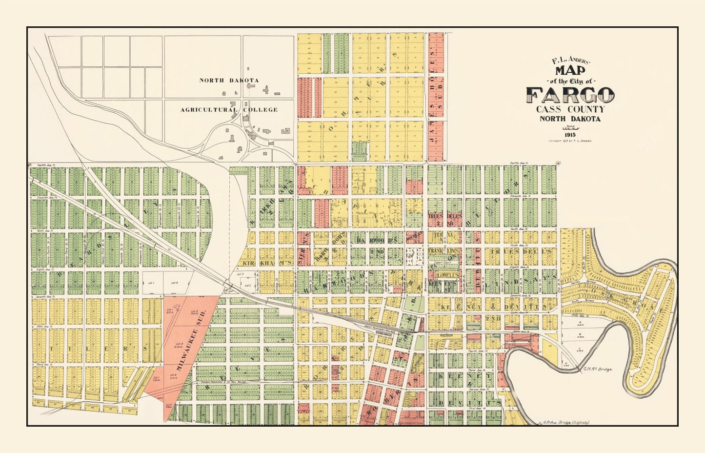 Vintage Map of Fargo, North Dakota, 1915