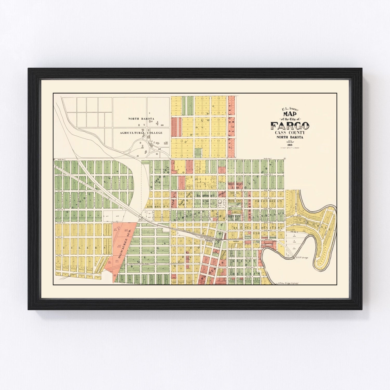vintage map of Fargo, North Dakota, 1915
