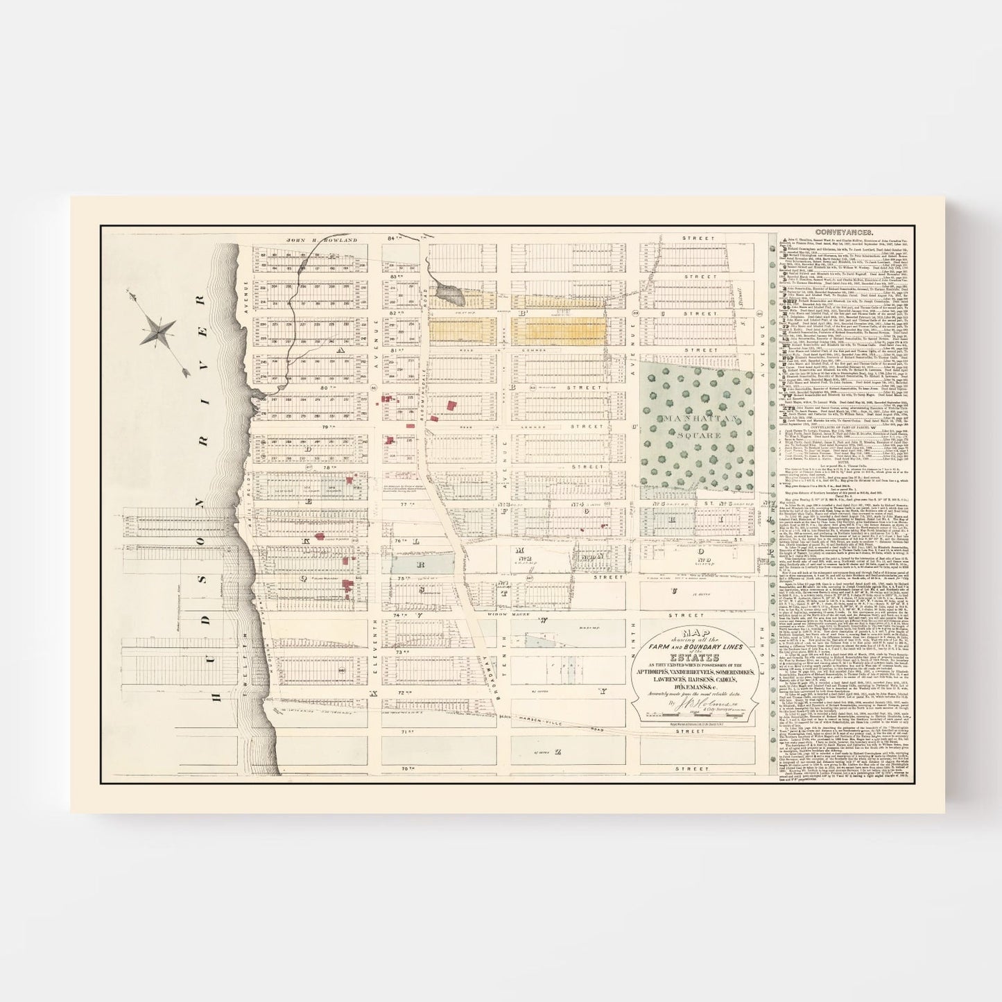 Vintage Upper West Side Manhattan New York Map, 1874