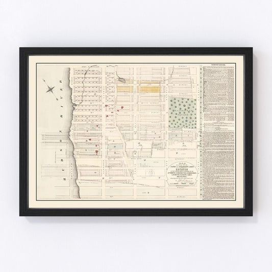 Vintage 1874 map of Upper West Side Manhattan New York City, restored cartographic print