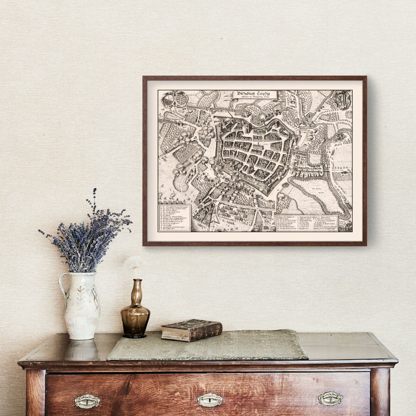 Vintage Map of Leipzig, Germany, 1637