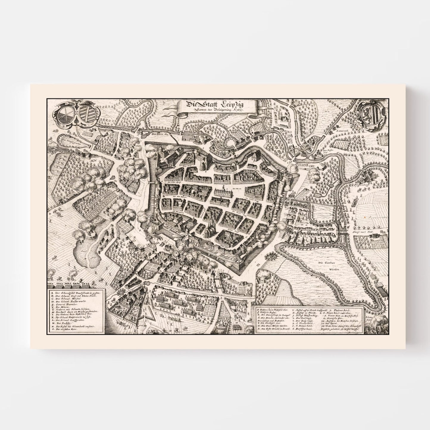 Vintage Map of Leipzig, Germany, 1637