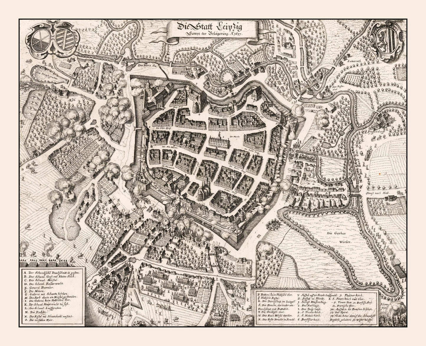 Vintage Map of Leipzig, Germany, 1637