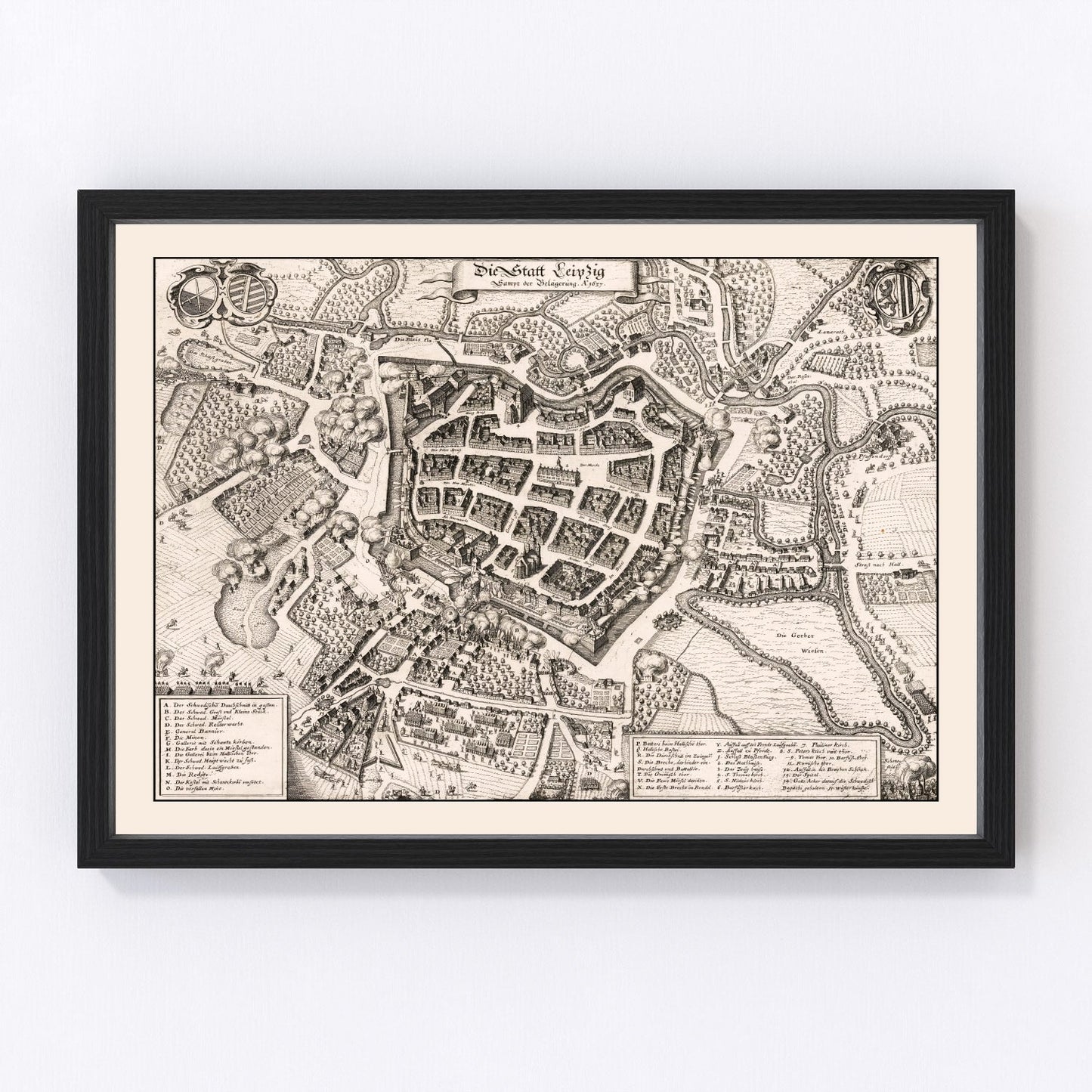 Vintage map of Leipzig, Germany, 1637