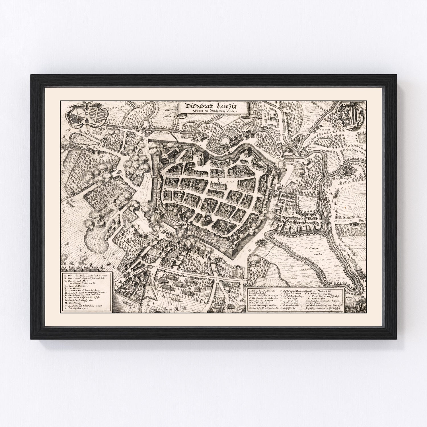 Vintage map of Leipzig, Germany, 1637