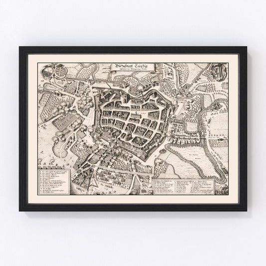 Vintage map of Leipzig, Germany, 1637
