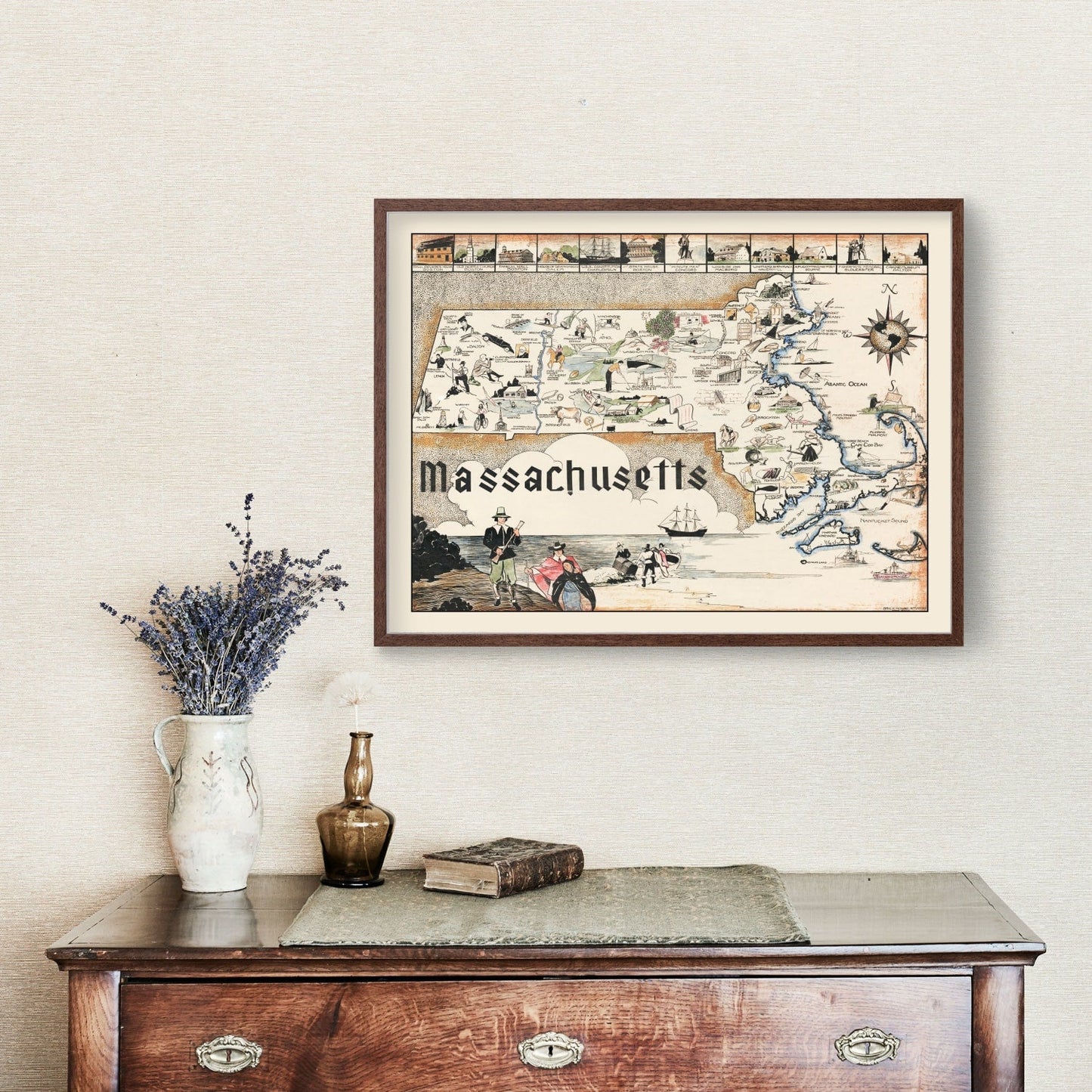 Vintage Map of Massachusetts, 1930