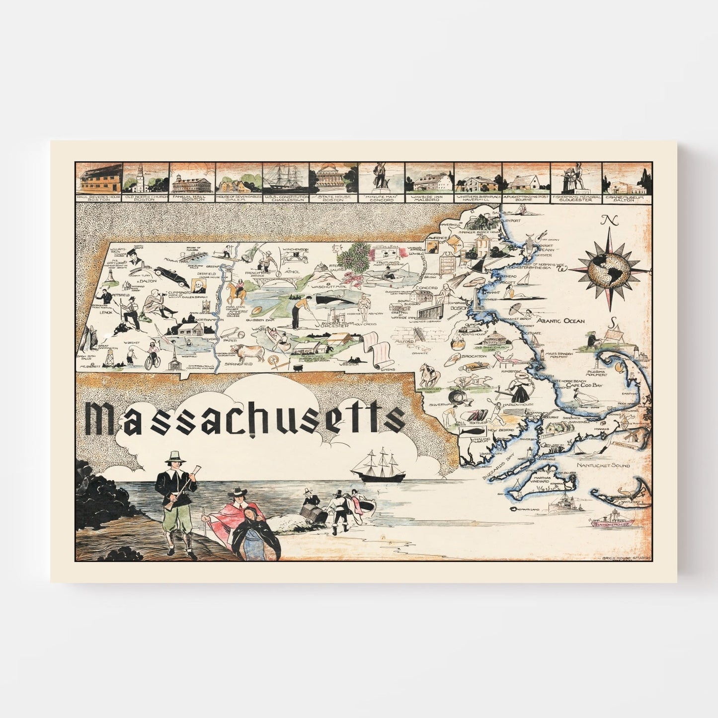 Vintage Map of Massachusetts, 1930