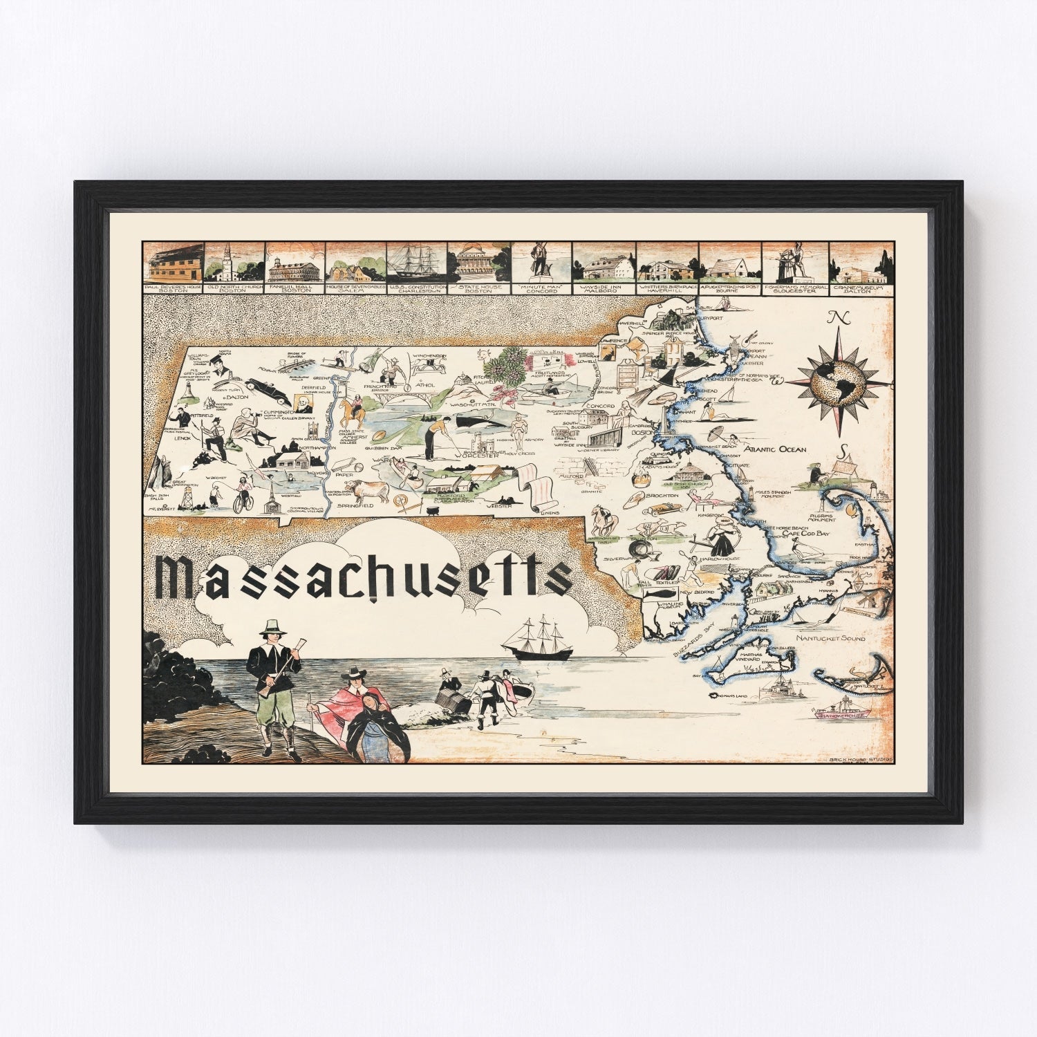 Vintage map of Massachusetts, 1930
