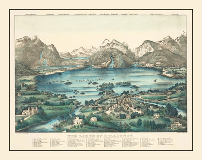Vintage Lakes of Killarney, Ireland Map, 1867